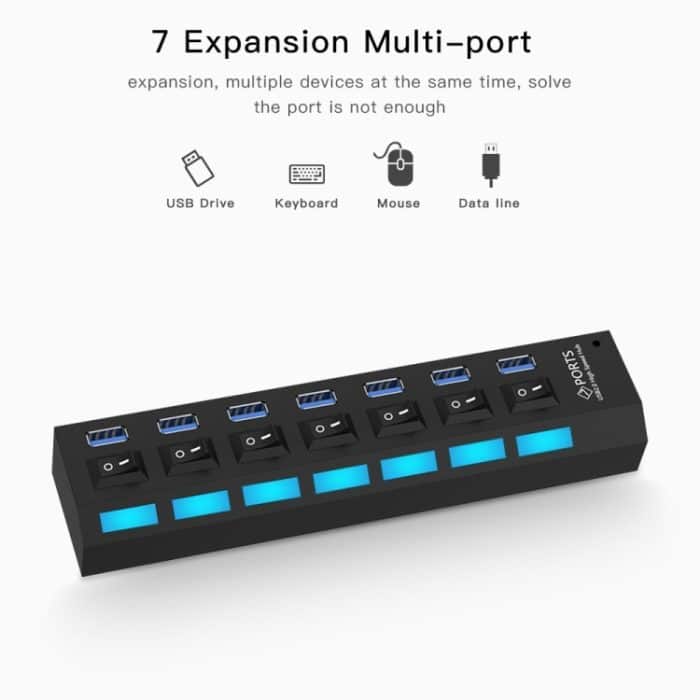 7 Ports USB 3.0 HUB, Super Speed 5 Gbit/s, Plug and Play, unterstützt 1 TB, 7 Ports (Black), 7 Ports (White) – Bild 3