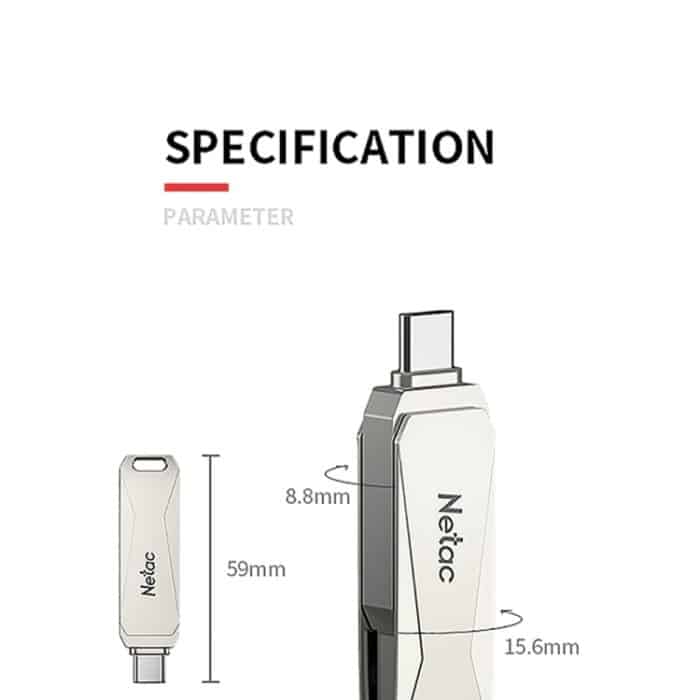 Netac U782C 128 GB USB-C / Typ C + USB 3.0 360 Grad Drehung Zinklegierung Flash-Laufwerk OTG U Disk – Bild 4