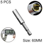 5 PCS 1/4 Elektro-Batchkopf Hochmagnetischer Pleuel Pistol Drill Extension Rod Sleeve Schnelldrehgelenk, Länge: 60mm