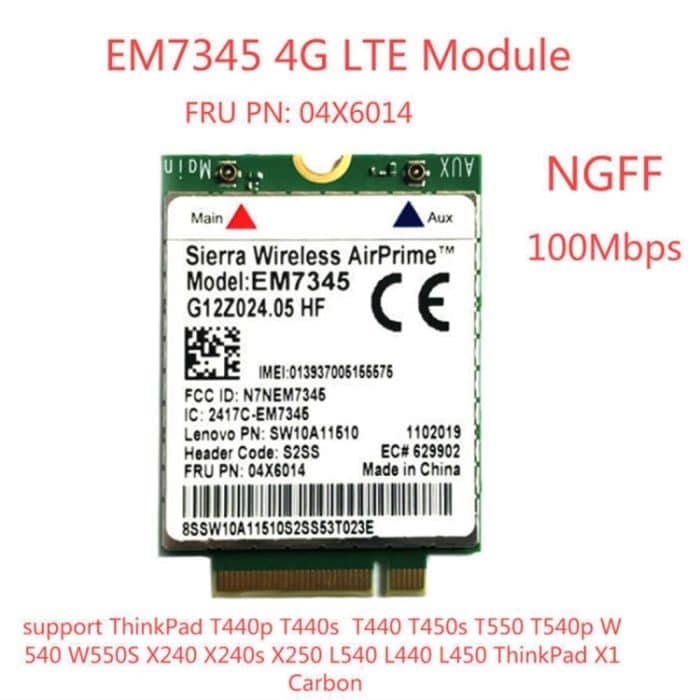 EM7345 4G-Modul NGFF M.2 WWAN-Karte 04 x 6014 4G LTE / HSPA + 42 Mbit / s-Karte für Lenovo IBM / ThinkPad T450 / X240 – Bild 4