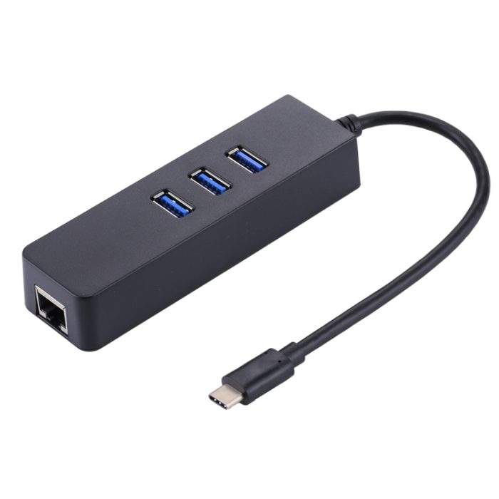 USB-C / Typ C bis 3 USB 3.0-Anschlüsse HUB + RJ45-Hochgeschwindigkeits-Gigabit-Ethernet-Adapter Multifunktions-LAN-Adapter – Bild 1