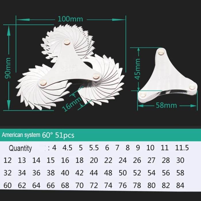 51 PCS US Schraubengewindeblätter 60 Grad CR Edelstahlgewindelehre – Bild 4