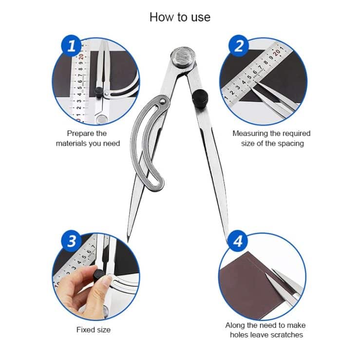 Kopfabstandsmesser aus Kohlenstoffstahl Kompasse Industrieleder-Seitenverkleidungswerkzeug, Länge: 153 mm – Bild 5