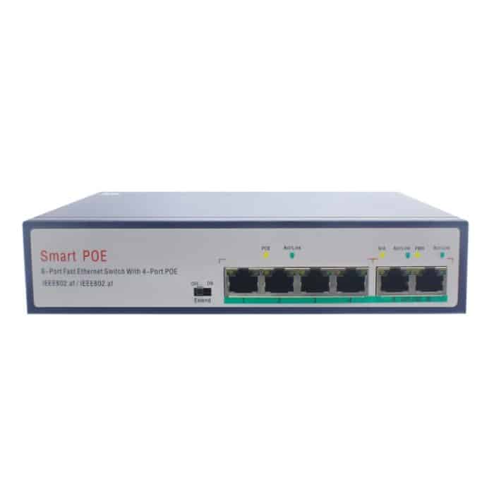 ESCAM POE 4+2 6-Port Fast Ethernet Switch 4-Port POE 10/100M 120W Netzwerk-Switch, Übertragungsentfernung: 150m, 6 Ports – Bild 1