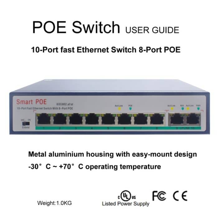 ESCAM POE 8+2 10-Port Fast Ethernet Switch 8-Port POE 10/100M 120W Netzwerk-Switch, Übertragungsentfernung: 150m, 10 Ports – Bild 7