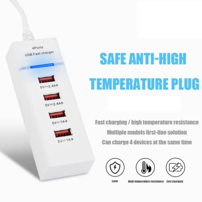 5V 4,1A 4 USB-Anschlüsse Ladeadapter mit Netzsteckerkabel, Kabellänge: 1,5 m, EU-Stecker, EU Plug – Bild 3