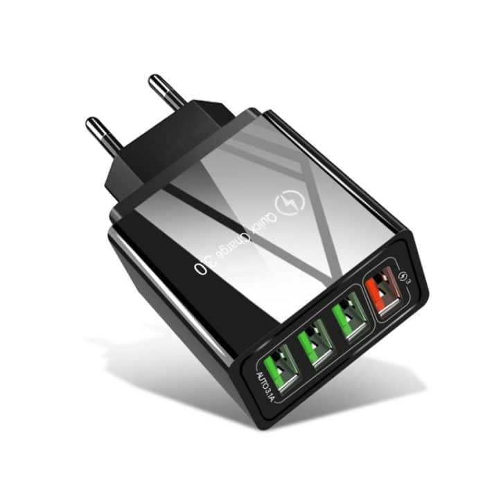 30 W QC 3.0 USB + 3 USB 2.0-Anschlüsse für Mobiltelefone, Tablets, PCs, universelles Schnellladegerät, Reiseladegerät, EU-Stecker, EU Plug – Bild 1