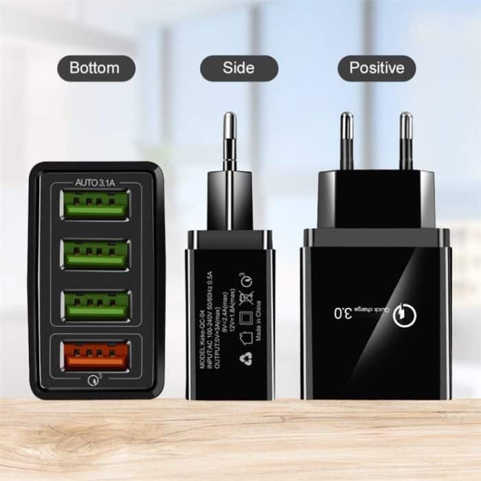 2 in 1 1 m USB-auf-Micro-USB-Datenkabel + 30 W QC 3.0 4 USB-Schnittstellen Handy Tablet PC Universal-Schnellladegerät Reiseladegerät-Set, EU-Stecker, Micro USB Set EU Plug – Bild 6