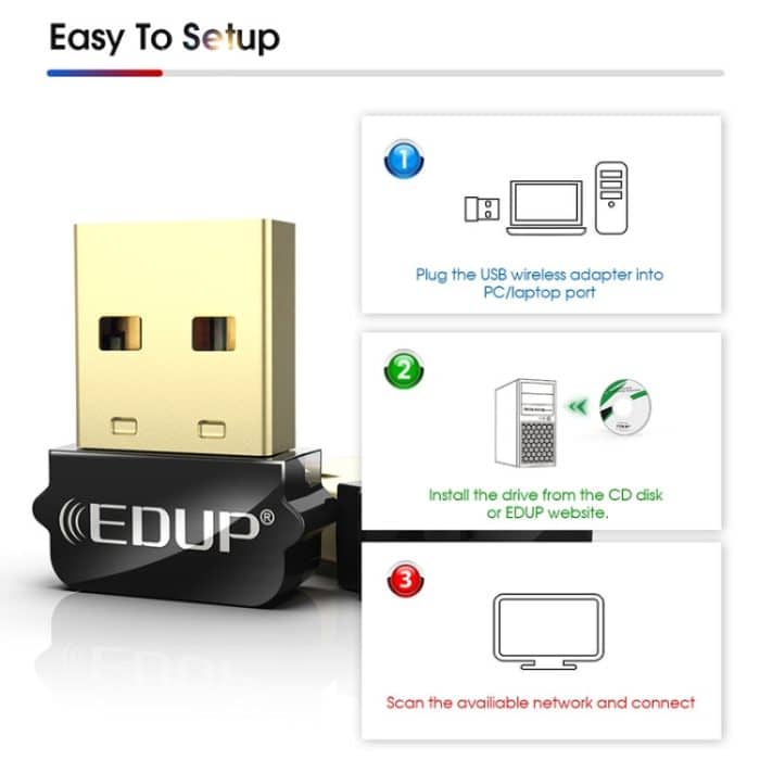 EDUP EP-AC1651 USB-WIFI-Adapter 650 Mbit / s Dualband 5G / 2,4 GHz Externe drahtlose Netzwerkkarte Wifi-Dongle-Empfänger für Laptop Windows MacOS – Bild 9