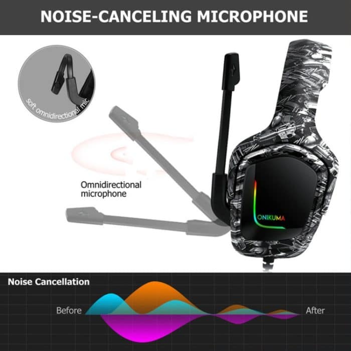 ONIKUMA K20 PS4 Surround Sound Bass PC Gamer Kopfhörer mit Mikrofon, RGB-Licht – Bild 5