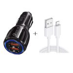 Qc3.0 Dual-USB-Autoladegerät + 8-poliges Schnellladekabel-Autoladeset, 8 Pin (Black), 8 Pin (White)