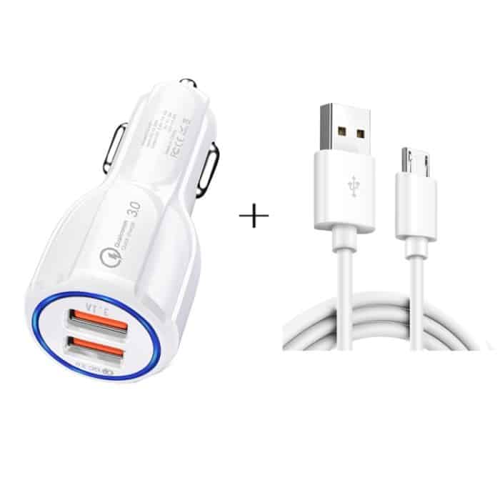 SYA001166801A.jpg Qc3.0 Dual-USB-Autoladegerät + Micro-USB-Schnellladekabel-Autoladeset, Micro USB (White), Micro USB (Black) – Bild 1