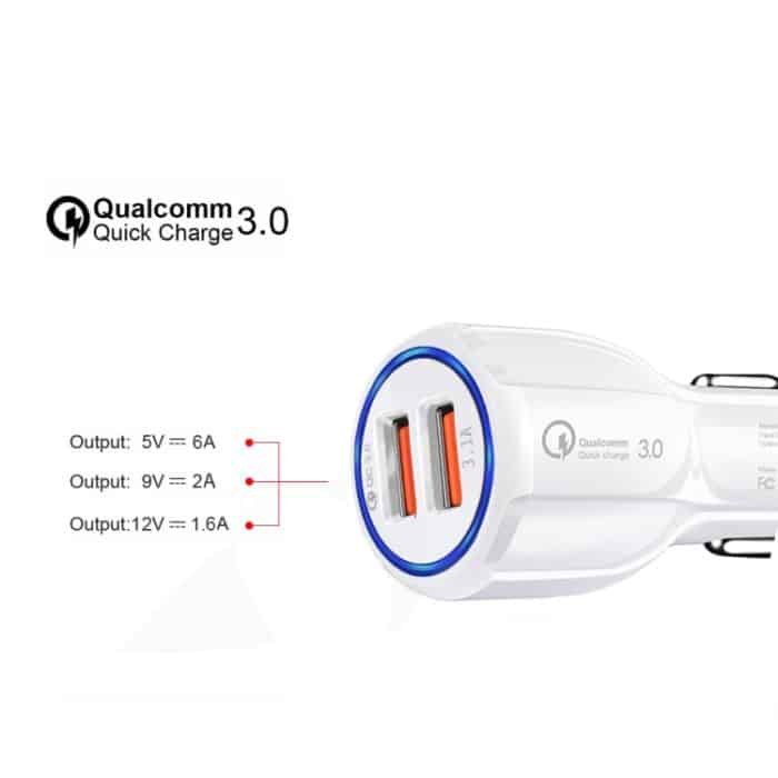 Qc3.0 Dual-USB-Autoladegerät + Micro-USB-Schnellladekabel-Autoladeset, Micro USB (White), Micro USB (Black) – Bild 5