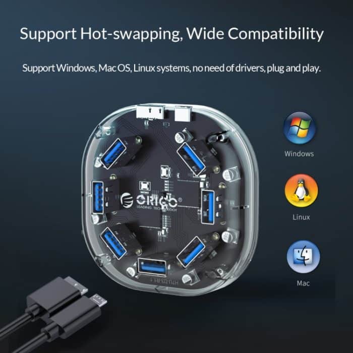 ORICO H7U-U3 7 Port USB3.0 Transparenter Hub – Bild 12