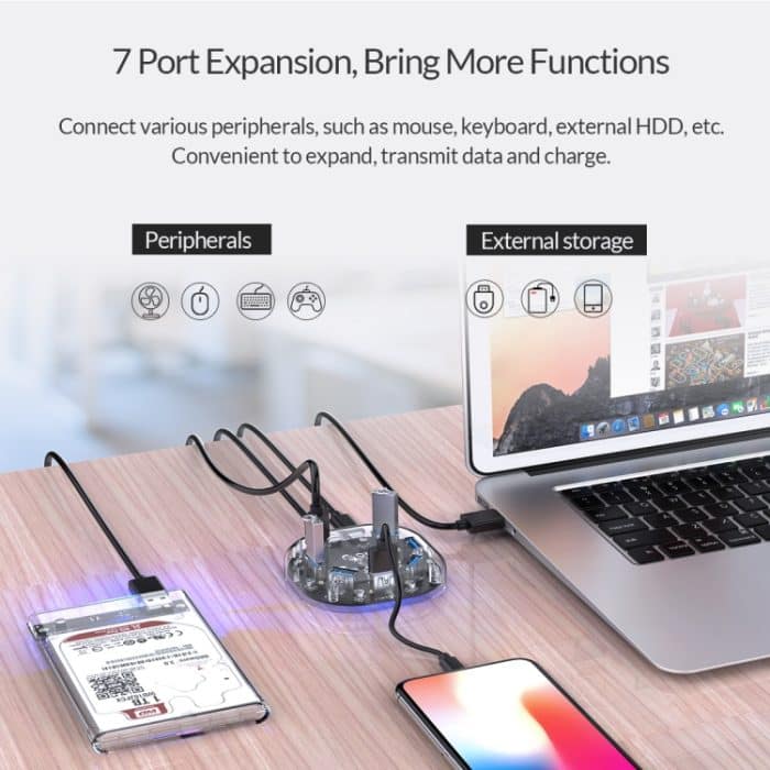ORICO H7U-U3 7 Port USB3.0 Transparenter Hub – Bild 5