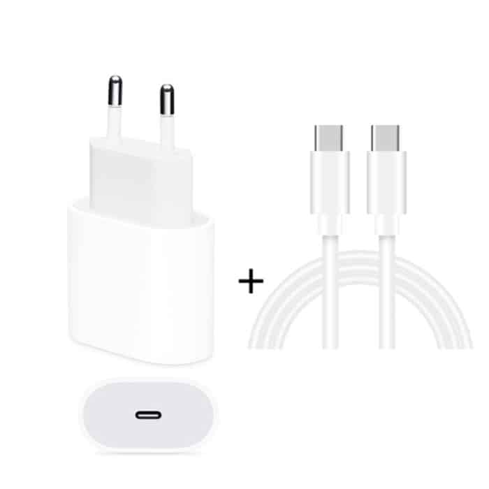 SYA0012909.jpg 2 in 1 PD 20W Einzel-USB-C / Typ-C-Anschluss-Reiseladegerät + 3A PD3.0 USB-C / Typ-C zu USB-C / Typ-C-Schnellladedatenkabelsatz, Kabellänge: 1 m, EU-Stecker – Bild 1
