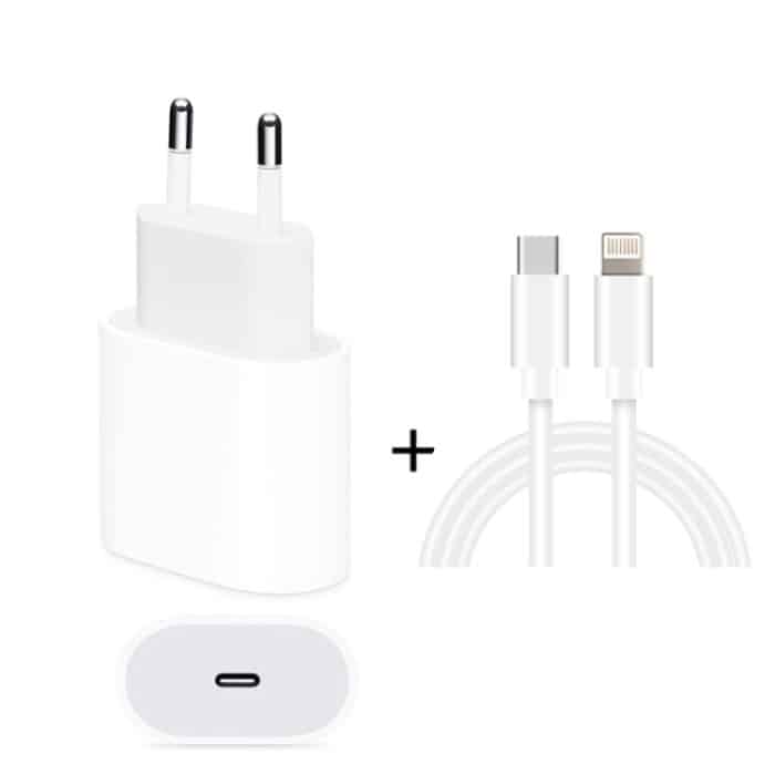 2 in 1 PD 20W Einzel-USB-C / Typ-C-Anschluss-Reiseladegerät + 3A PD3.0 USB-C / Typ-C bis 8-poliger Schnelllade-Datenkabelsatz, Kabellänge: 1 m, EU-Stecker – Bild 1