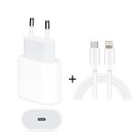 2 in 1 PD 20W Single USB-C / Typ-C-Anschluss-Travel-Ladegerät + 3A PD3.0 USB-C / Typ-C bis 8-Pin-Schnellladungsdatenkabelsatz, Kabellänge: 2M, EU-Stecker