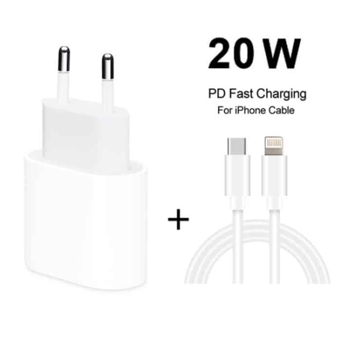 2 in 1 PD 20W Single USB-C / Typ-C-Anschluss-Travel-Ladegerät + 3A PD3.0 USB-C / Typ-C bis 8-Pin-Schnellladungsdatenkabelsatz, Kabellänge: 2M, EU-Stecker – Bild 2