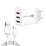 SDC-30W 2 in 1 USB-zu-Micro-USB-Datenkabel + 30W QC 3.0 USB + 2.4A Dual USB 2.0-Anschlüsse Mobiltelefon Tablet PC Universelles Schnellladegerät Reiseladegerät, EU-Stecker