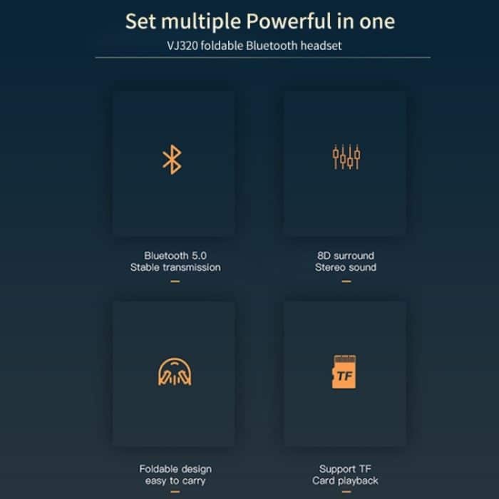 VJ320 Bluetooth 5.0 Kopfmontierte faltbare kabellose Kopfhörer unterstützen TF-Karte mit Mikrofon, VJ320 Black, VJ320 Blue, VJ320 Red, VJ320 White – Bild 11
