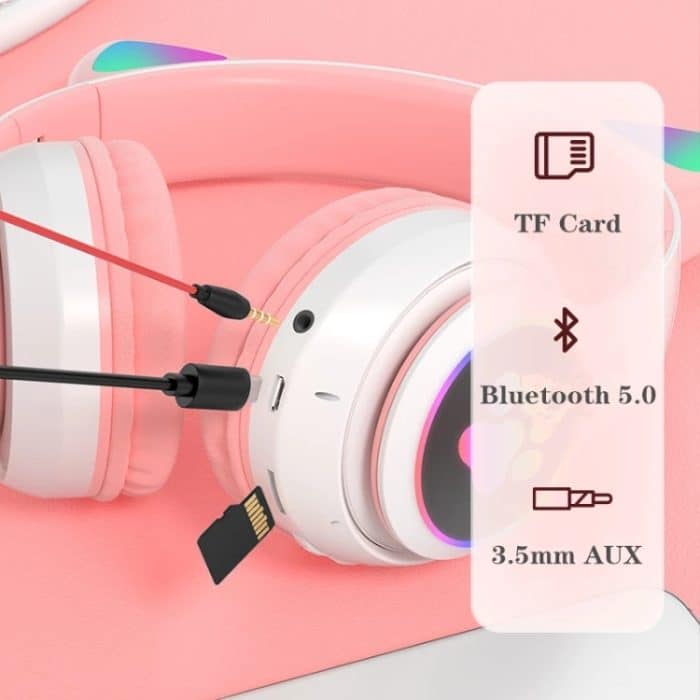 TN-28 3,5 mm Bluetooth 5.0 Dual-Verbindung RGB Cat Ear Bass Stereo Noise-Cancelling-Kopfhörer unterstützen TF-Karte mit Mikrofon – Bild 11