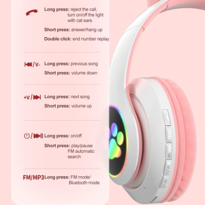 TN-28 3,5 mm Bluetooth 5.0 Dual-Verbindung RGB Cat Ear Bass Stereo Noise-Cancelling-Kopfhörer unterstützen TF-Karte mit Mikrofon – Bild 6