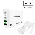 PD 100W Dual USB-C / Typ-C + Dual USB 4-Port-Ladegerät mit Netzkabel für Apple / Huawei / Samsung Laptop, EU Plug, US Plug, UK Plug