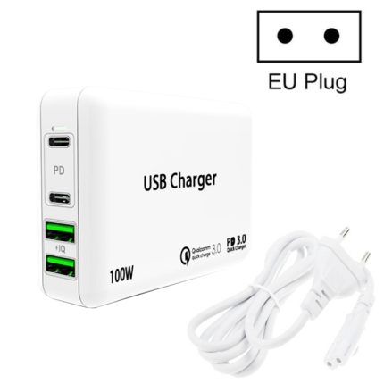 PD 100W Dual USB-C / Typ-C + Dual USB 4-Port-Ladegerät mit Netzkabel für Apple / Huawei / Samsung Laptop, EU Plug, US Plug, UK Plug