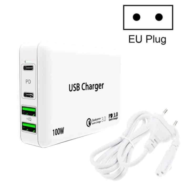 PD 100W Dual USB-C / Typ-C + Dual USB 4-Port-Ladegerät mit Netzkabel für Apple / Huawei / Samsung Laptop, EU Plug, US Plug, UK Plug – Bild 1
