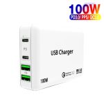PD 100W Dual USB-C / Typ-C + Dual USB 4-Port-Ladegerät mit Netzkabel für Apple / Huawei / Samsung Laptop, EU Plug, US Plug, UK Plug – Bild 2