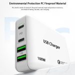 PD 100W Dual USB-C / Typ-C + Dual USB 4-Port-Ladegerät mit Netzkabel für Apple / Huawei / Samsung Laptop, EU Plug, US Plug, UK Plug – Bild 4