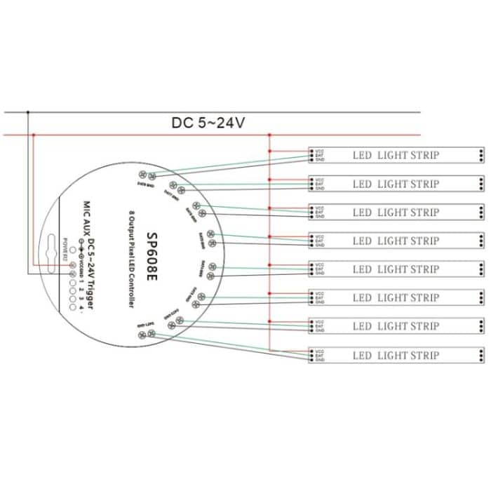 SP608E Bluetooth-LED-Controller-Kit für die mobile APP-Steuerung mit doppeltem Signalausgang für WS2812B WS2811 1903 1804-Pixel-LED-Streifen, DC5V ~ 24V – Bild 6