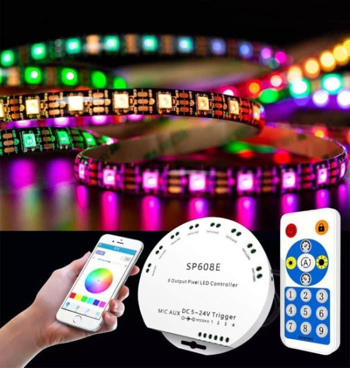 SP608E Bluetooth-LED-Controller-Kit für die mobile APP-Steuerung mit doppeltem Signalausgang für WS2812B WS2811 1903 1804-Pixel-LED-Streifen, DC5V ~ 24V – Bild 7