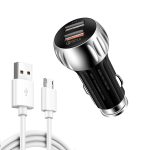 YSY-310QC18W QC3.0 Dual-Port-USB-Autoladegerät + 3A USB-auf-Micro-USB-Datenkabel, Kabellänge: 1 m, YSY-310QC18W with Micro USB Cable, with Micro USB Cable