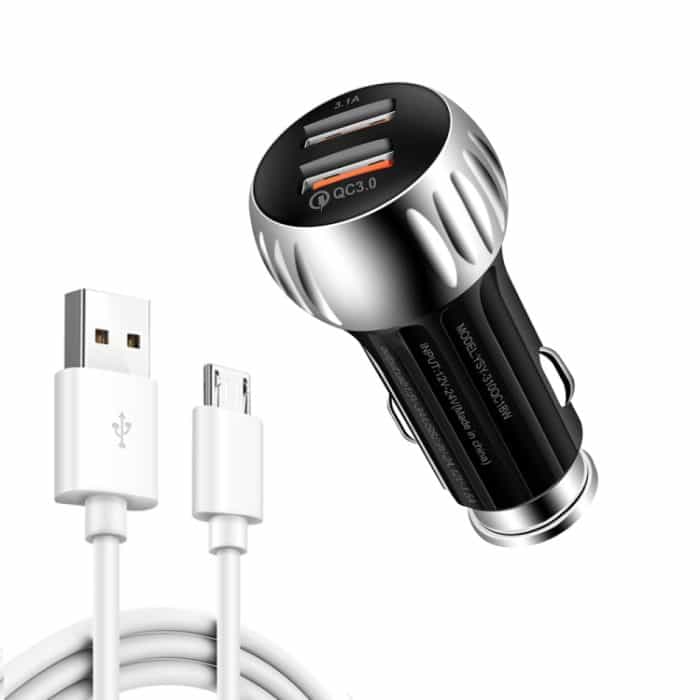 SYA001409601A.jpg YSY-310QC18W QC3.0 Dual-Port-USB-Autoladegerät + 3A USB-auf-Micro-USB-Datenkabel, Kabellänge: 1 m, YSY-310QC18W with Micro USB Cable, with Micro USB Cable – Bild 1