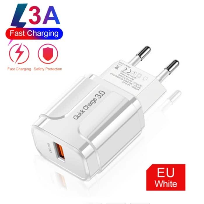 LZ-023 18 W QC 3.0 USB tragbares Reiseladegerät + 3 A USB-auf-Typ-C-Datenkabel, EU-Stecker, Type-C Data Cable, EU Plug – Bild 14