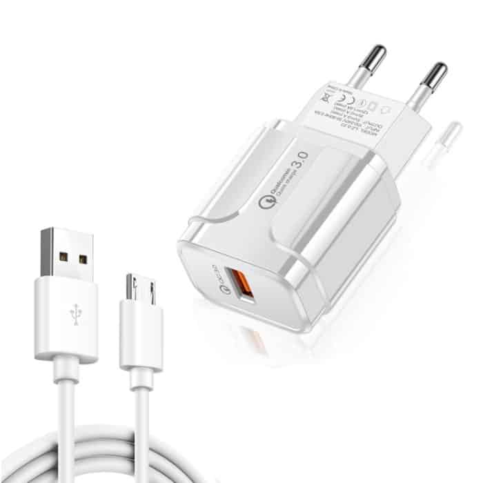 LZ-023 18W QC 3.0 USB Tragbares Reiseladegerät + 3A USB-auf-Micro-USB-Datenkabel, EU-Stecker, Micro USB Data Cable, EU Plug – Bild 1