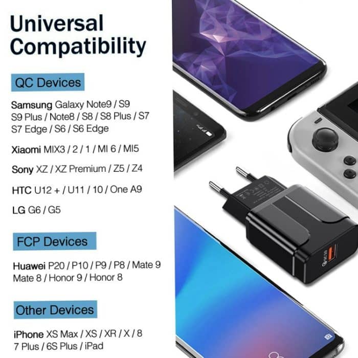 LZ-023 18W QC 3.0 USB Tragbares Reiseladegerät + 3A USB-auf-Micro-USB-Datenkabel, EU-Stecker, Micro USB Data Cable, EU Plug – Bild 13