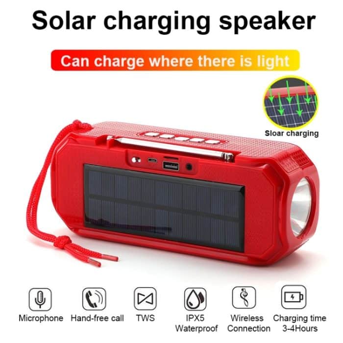 T&G TG280 Solarbetriebene, aufladbare Bluetooth-Lautsprecher mit Taschenlampe, unterstützt TF-Karte/FM/3,5 mm AUX/U-Disk/Freisprechanruf – Bild 2