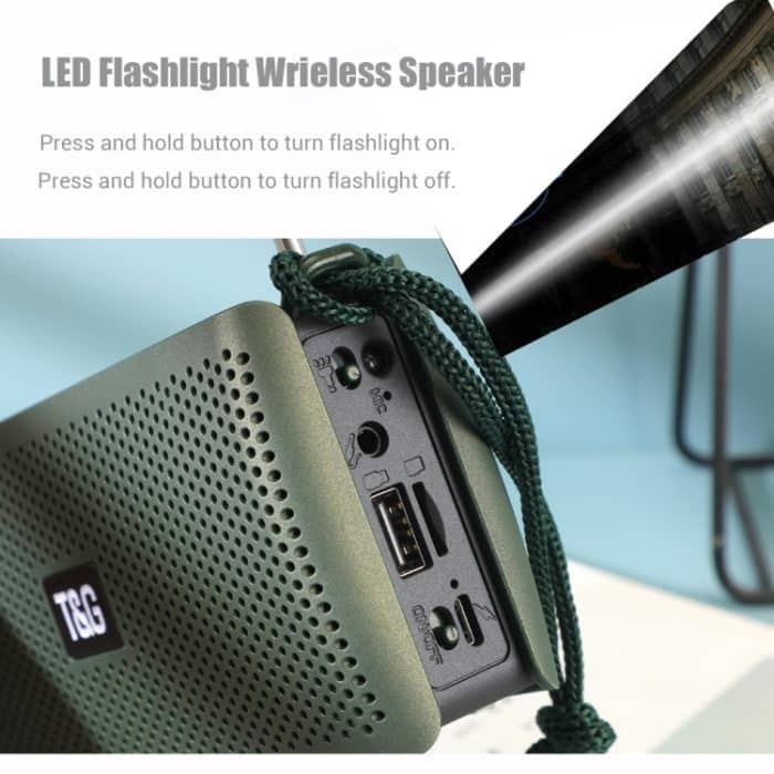 T&G TG282 Tragbare Bluetooth-Lautsprecher mit Taschenlampe, unterstützt TF-Karte/FM/3,5 mm AUX/U-Disk/Freisprechanruf – Bild 9