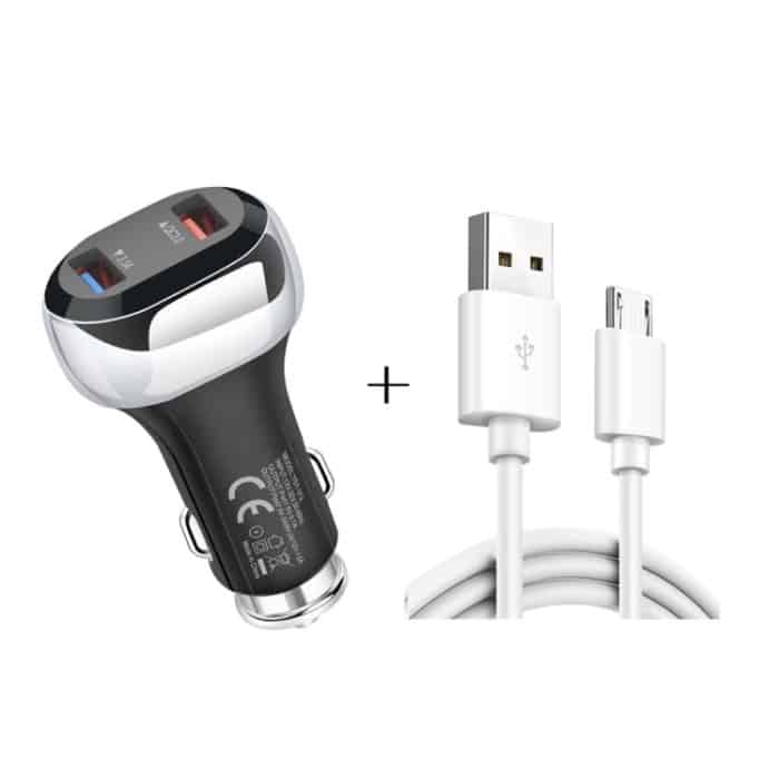 SYA001436501A.jpg YSY-312 2-in-1 18 W tragbares QC3.0 Dual-USB-Autoladegerät + 1 m 3 A USB-auf-Micro-USB-Datenkabel-Set, with Micro USB Cable – Bild 1