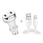 YSY-312 2 in 1 18 W tragbares QC3.0 Dual-USB-Autoladegerät + 1 m 3 A USB-auf-USB-C/Typ-C-Datenkabel-Set, with USB-C / Type-C Cable