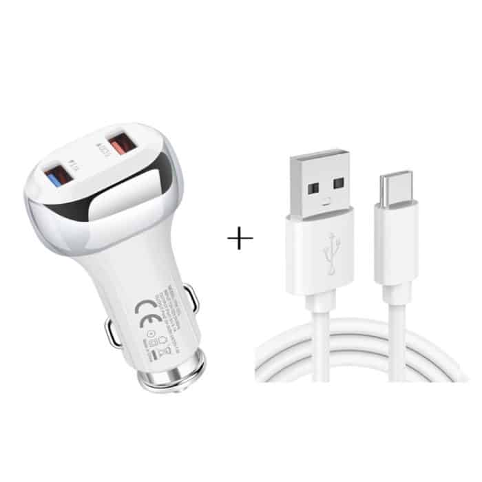 YSY-312 2 in 1 18 W tragbares QC3.0 Dual-USB-Autoladegerät + 1 m 3 A USB-auf-USB-C/Typ-C-Datenkabel-Set, with USB-C / Type-C Cable – Bild 1