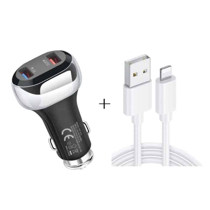 SYA001437001A.jpg YSY-312 2-in-1 18 W tragbares QC3.0 Dual-USB-Autoladegerät + 1 m 3 A USB-auf-8-Pin-Datenkabel-Set, with 8 Pin Cable – Bild 1