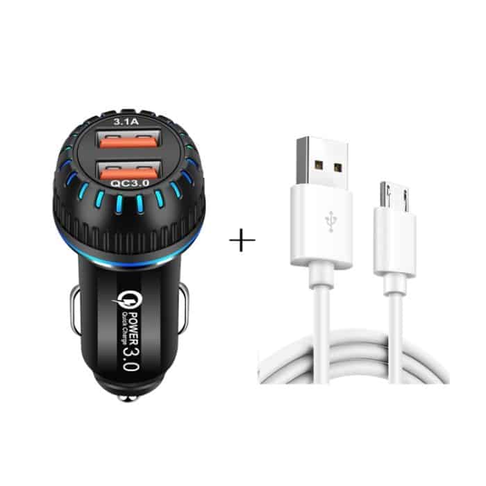 SYA001440701A.jpg YSY-349 QC3.0 Dual-USB-Port-Autoladegerät + 1 m 3A USB-auf-Micro-USB-Datenkabel, with Micro USB Cable – Bild 1