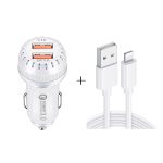 YSY-349 QC3.0 Dual-Port-USB-Autoladegerät + 3A USB-auf-8-Pin-Datenkabel, Länge: 1 m, with 8 Pin Cable