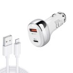 YSY-312PD QC3.0 18 W USB + PD 20 W USB-C / Typ-C-Autoladegerät mit USB-auf-8-Pin-Datenkabel, PD 20W with 8 Pin Cable