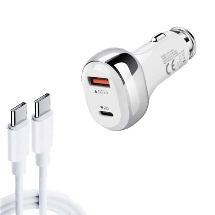 YSY-312PD QC3.0 18 W USB + PD 20 W USB-C/Typ-C-Autoladegerät mit Typ-C-zu-Typ-C-Datenkabel, PD 20W with Type-C to Type-C Cable – Bild 1