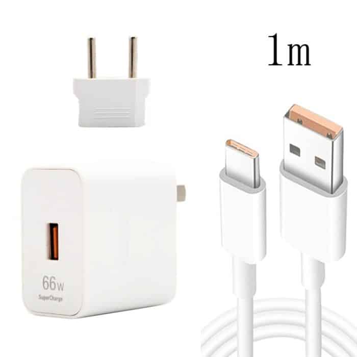 66 W USB-Schnelllade-Reiseladegerät mit EU-Stecker-Konvertierungskopf + 6 A USB-auf-Typ-C-Blitz-Ladedatenkabel, EU-Stecker, EU Plug(1m), EU Plug(1.5m), EU Plug(2m) – Bild 1